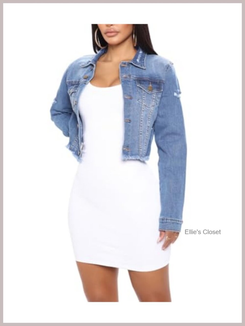 Women's Cropped Frayed Ripped Denim Jacket Oversized Distressed Long Sleeve